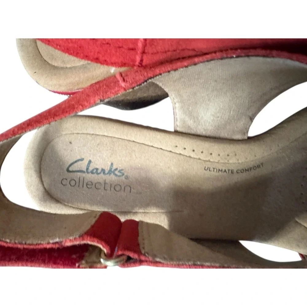 Clarks Collection Red Suede Wedge Slingback Sandals Women US 7.5 UK 5.5 - Picture 6 of 9